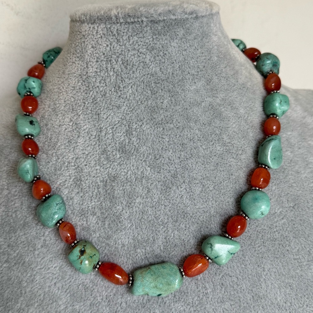Sundance 925 Sterling Silver Turquoise and Carnelian Beaded Choker Necklace NEW